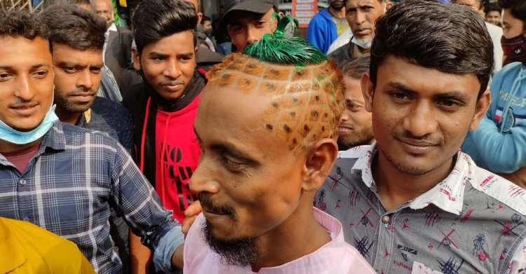 আনারসের আদলে চুল কেটে নির্বাচনী প্রচারণায় সমর্থক