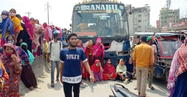 ঢাকা-নারায়ণগঞ্জ সড়কে শ্রমিক অবরোধ, ৭ কিমি যানজট