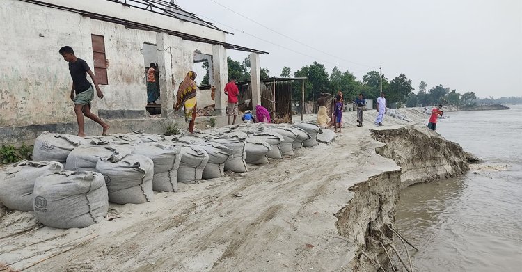 সিরাজগঞ্জে যমুনার পানি কমলেও বেড়েছে ভাঙন