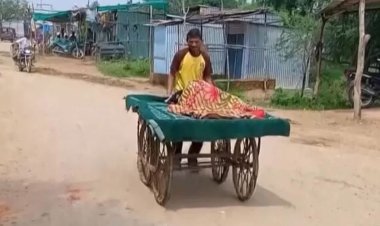  অন্তঃসত্ত্বা স্ত্রীকে ঠেলা গাড়িতে করে হাসপাতালে নিলেন স্বামী