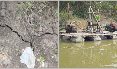 খাল থেকে ড্রেজার দিয়ে বালু উত্তোলন, জমি-বাড়িঘর ধসের শঙ্কা