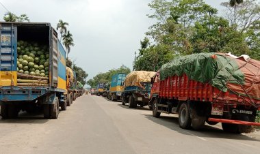 ভোলা-লক্ষ্মীপুর ফেরিঘাটে পারাপারের অপেক্ষায় শতাধিক যানবাহন