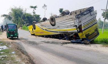 ২৮ যাত্রী নিয়ে উল্টে গেল বাস