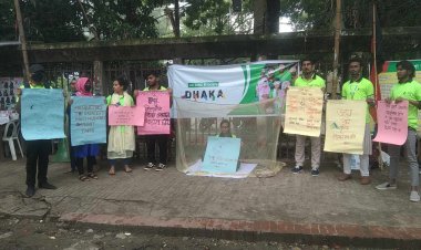প্রেসক্লাবের সামনে মশারি টাঙিয়ে প্রতিবাদ এক তরুণীর