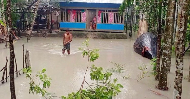 সুগন্ধা-বিষখালী নদীর পানি বেড়ে ২০ গ্রাম প্লাবিত