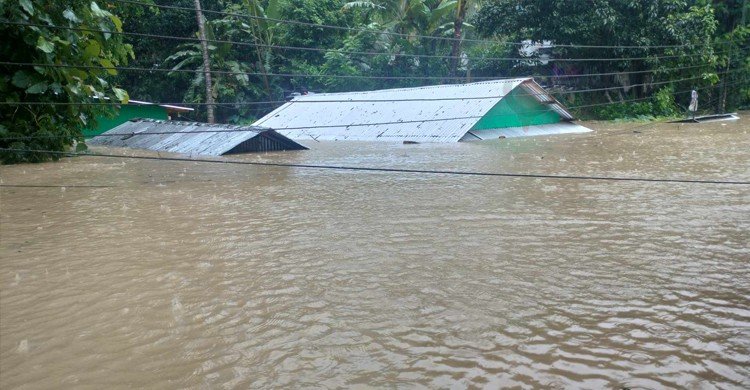 সাঙ্গুর পানিতে ডুবছে ঘরবাড়ি, গাছ পড়ে রুমা-থানচি যোগাযোগ বিচ্ছিন্ন