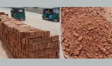 সিরাজগঞ্জে নিম্নমানের ইট-খোয়ায় হচ্ছে চারলেন সড়কের ড্রেন