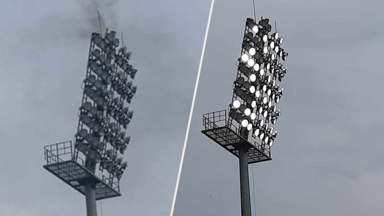 খেলা চলাকালে মিরপুরের ফ্লাডলাইটে আগুন