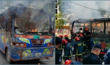 মোহাম্মদপুরে ককটেল বিস্ফোরণ ঘটিয়ে বাসে আগুন, নিহত ১