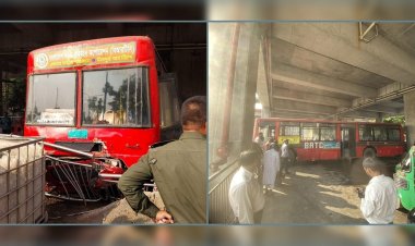 নিয়ন্ত্রণ হারিয়ে রাজধানীর সড়কে পড়ে রইল বিআরটিসি বাস