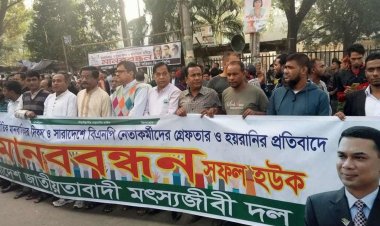 জাতীয় প্রেস ক্লাবের সামনে মানববন্ধনে বিএনপির নেতাকর্মীরা