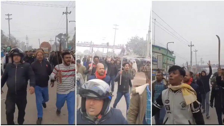 সিংড়ায় প্রকাশ্যে রামদা হাতে যুবলীগের মিছিল