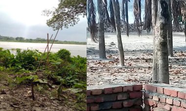 নদীভাঙনে বিলীনের শঙ্কা, তবুও নির্মাণ হচ্ছে ৪০ লাখ টাকার স্কুল ভবন