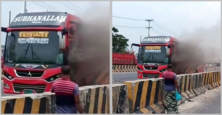 ঢাকা-চট্টগ্রাম মহাসড়কে যাত্রীবাহী বাসে হঠাৎ আগুন