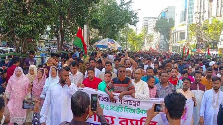 বর্ণাঢ্য মিছিল নিয়ে র্যালিতে বিএনপির নেতা-কর্মীরা